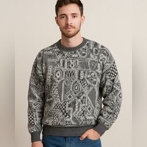 Marco Bandini Vintage Wool Blend 80s 90s Geometric Gray Sweater Size XL